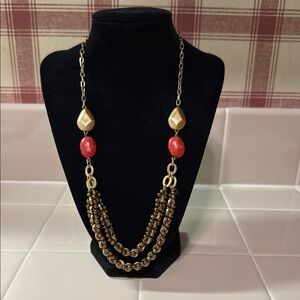 Elegant Gold and Red Beaded Necklace
